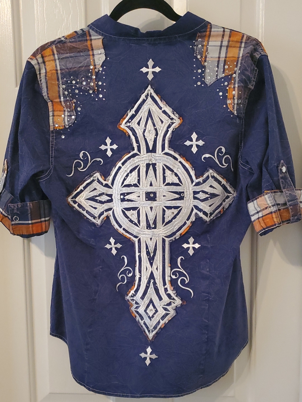 Affliction Snap Button-Front Top with Orange Plaid Accents - Picture 8 of 13
